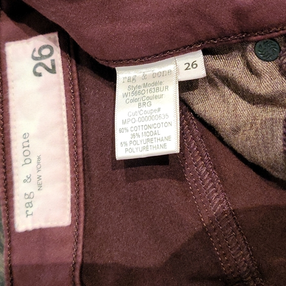 💯Auth rag & bone burgundy skinny high waist Jeans Size 26 - Picture 2 of 7